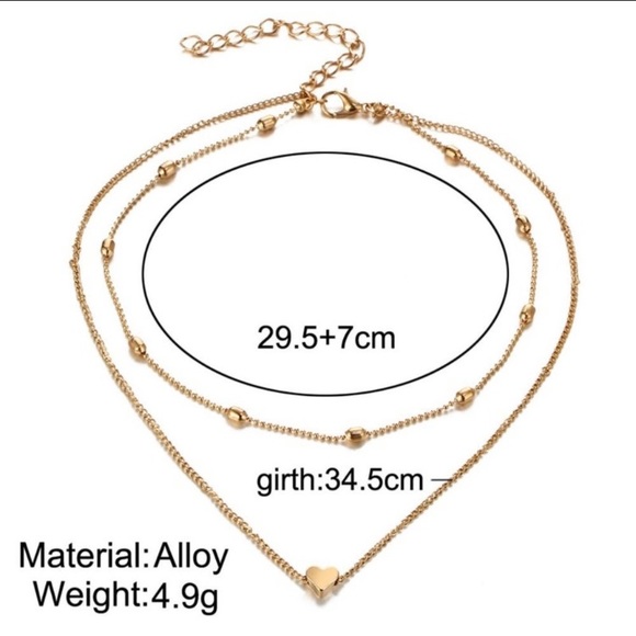 2 LAYER HEART CHAIN NECKLACE CHOKER GOLD COLOR - Picture 3 of 4